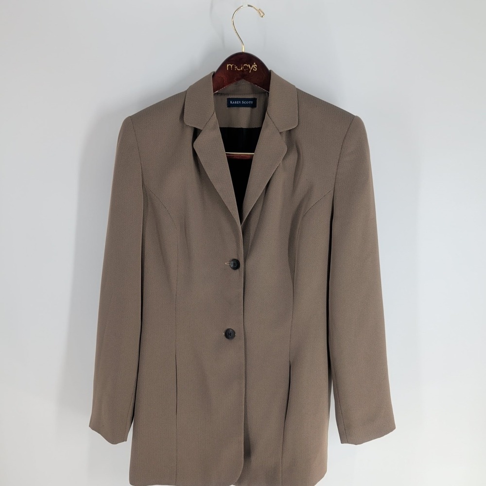Vintage Karen Scott Lapel Notched Collar Two‎ Button Western Coat Khaki Size 10